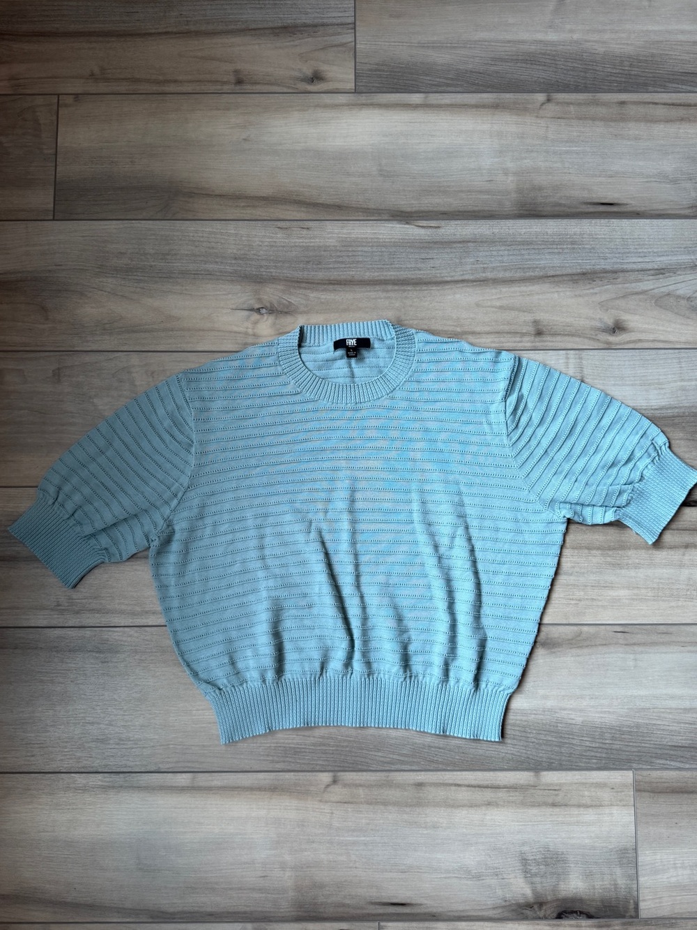 Light Blue FRYE Short-Sleeve Knit Sweater - large